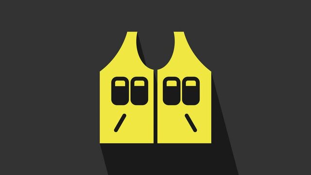 Yellow Hunting jacket icon isolated on grey background. Hunting vest. 4K Video motion graphic animation