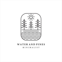 water and pines line art minimalist vector logo illustration design