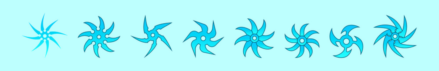 set of ninja throwing star cartoon icon design template with various models. vector illustration isolated on blue background