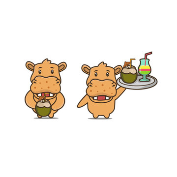 hippopotamus cute cartoon drinking