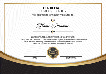 Certificate design template with luxury badge, modern shapes, line wave background Vector illustration