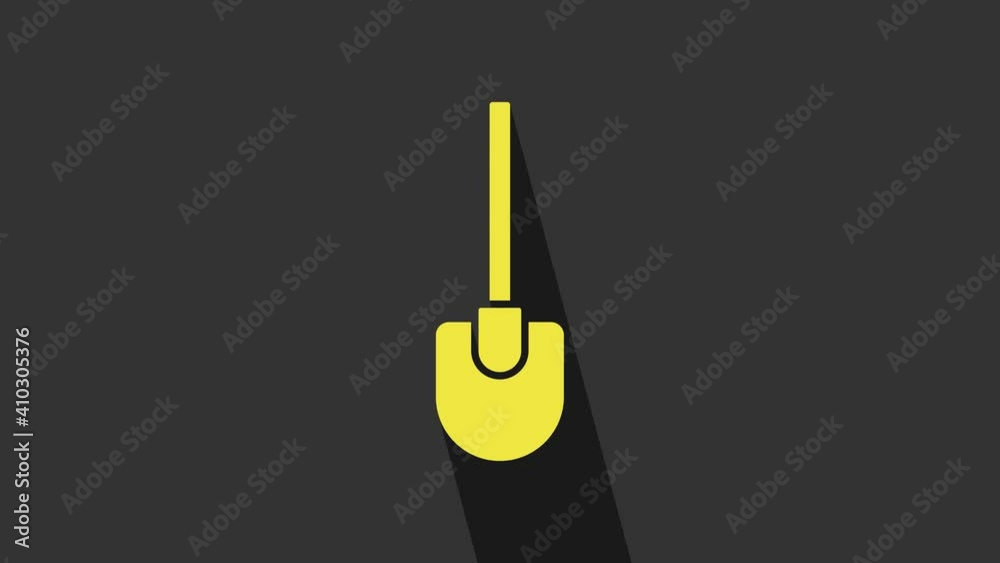 Sticker yellow shovel icon isolated on grey background. gardening tool. tool for horticulture, agriculture, 