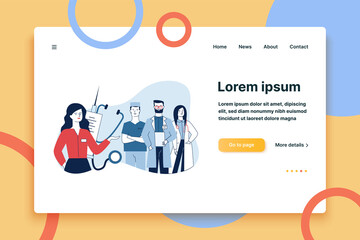 Obraz na płótnie Canvas Female medical administrator and her team standing confidently. Medical staff standing flat vector illustration. Health care, medical services concept for banner, website design or landing web page