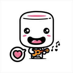 cute marshmello is playing guitar