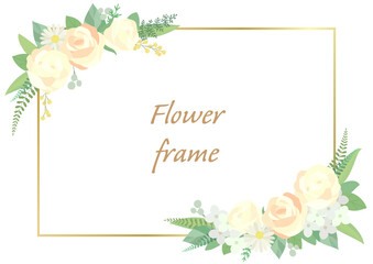 Rose frame illustration. Invitation or greeting card templates (white background, vector, cut out)