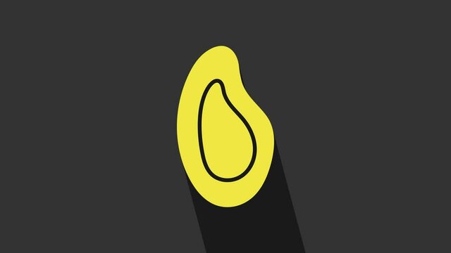 Yellow Mussel icon isolated on grey background. Fresh delicious seafood. 4K Video motion graphic animation