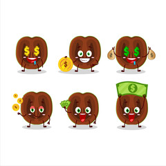 Slice of black sapote cartoon character with cute emoticon bring money