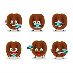 Photographer profession emoticon with slice of black sapote cartoon character