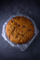 freshly baked date cake with rasins on top