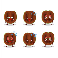 Cartoon character of slice of black sapote with sleepy expression