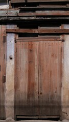 Old wooden closed door in countryside, Antique wooden door