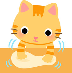 パン生地をこねる猫