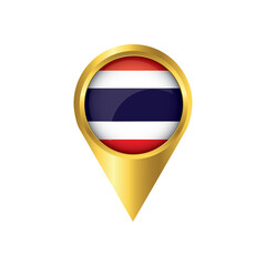Flag of Thailand.symbol check in Thailand, golden map pointer with the national flag of Thailand in the button. vector illustration.