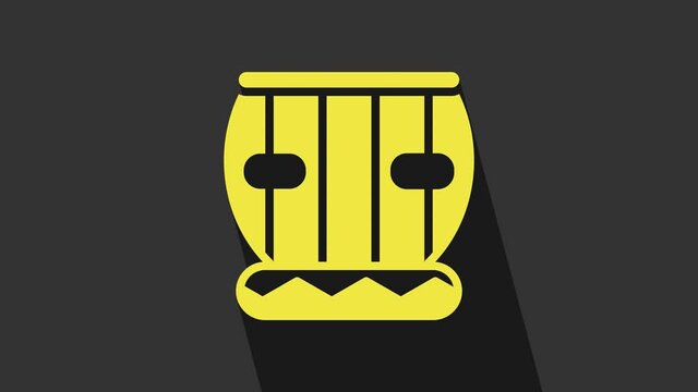 Yellow Indian musical instrument tabla icon isolated on grey background. 4K Video motion graphic animation