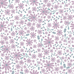 Floral pattern. Pretty flowers on white background. Printing with small pink, purple flowers. Ditsy print. Seamless texture. Cute flower patterns. elegant template for fashionable printers