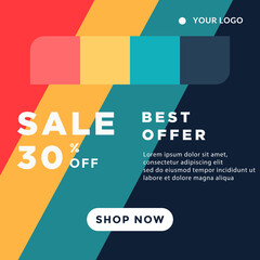 Sale 30% off simple colored design, social media post template design concept banner.