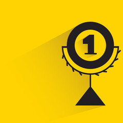 winner trophy or cup with shadow on yellow background