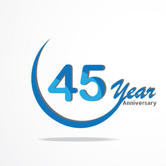 45 years anniversary celebration logo type blue and red colored, birthday logo on white background