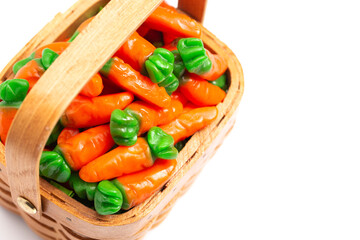 Gummy Candy Carrots on a White Background