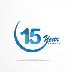 15 years anniversary celebration logo type blue and red colored, birthday logo on white background