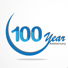 100 years anniversary celebration logo type blue and red colored, birthday logo on white background