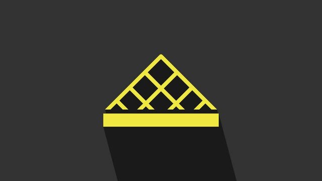 Yellow Louvre glass pyramid icon isolated on grey background. Louvre museum. 4K Video motion graphic animation