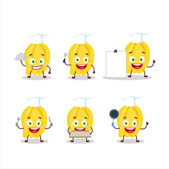 Cartoon character of carambola with various chef emoticons