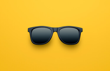 Black sunglasses on yellow background