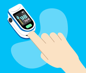 パルスオキシメーターで血中酸素濃度を計測している様子のベクターイラスト