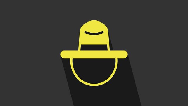 Yellow Canadian ranger hat uniform icon isolated on grey background. 4K Video motion graphic animation