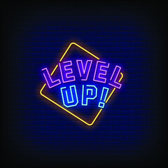 Level Up Neon Signs Style Text Vector