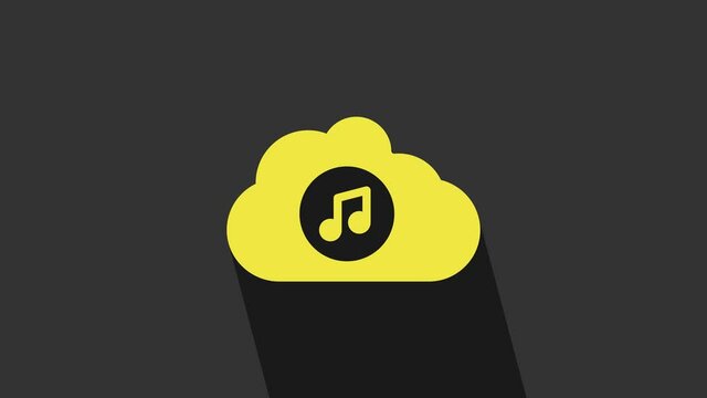 Yellow Music streaming service icon isolated on grey background. Sound cloud computing, online media streaming, song, audio wave. 4K Video motion graphic animation