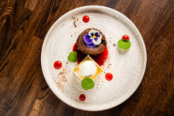 chocolate cake with ice cream