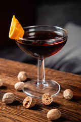 cocktail with nutmeg on the wooden table