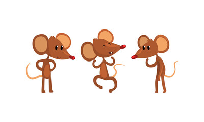 Funny Mice in Different Action Poses Set, Cute Comic Rodents Characters with Various Emotions Cartoon Style Vector Illustration