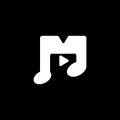 Letter M intitial music logo with play symbol