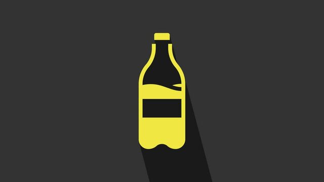 Yellow Sport bottle with water icon isolated on grey background. 4K Video motion graphic animation