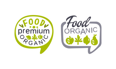 Organic Food Logo Templates, Premium Fresh Natural Products, Healthy Life, Vegan Food Design Vector Illustration