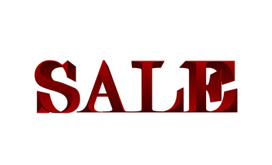 Volumetric red lettering SALE. Isolated on white background. Vector for the design of advertising banners.