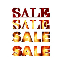 Set of inscriptions SALE with fire inside. Isolated on white background. Vector for the design of advertising banners.