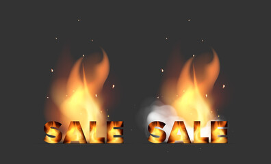 Set of inscriptions SALE in smoke. Element for design banners, posters and promotional materials for promotions. Vector
