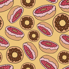 Hand drawn donut seamless pattern.