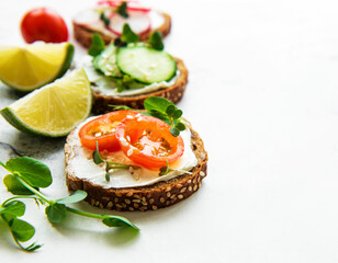 Sandwiches with healthy vegetables and micro greens