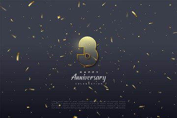 3rd Anniversary with golden brown edged transparent numbers illustration.