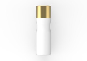Blank perfume deodorant spray mockup, antiperspirant aerosol can for hair spray on isolated white background, 3d illustration.