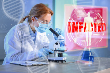 Scientist working with microscope in laboratory