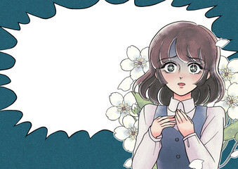 少女漫画風 白目をむいてショックを受ける美女 昭和風 70年代風 集中線背景 Wall Mural 水乃みのる