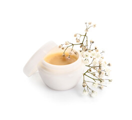 Natural lip balm on white background