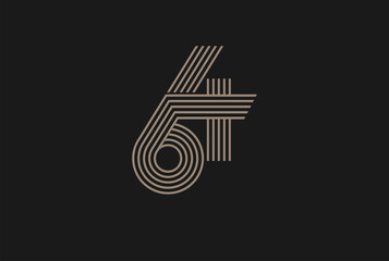 Number 64 Logo, Monogram Number 64 logo multi line style, usable for anniversary and business logos, flat design logo template, vector illustration - obrazy, fototapety, plakaty