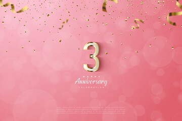 3rd Anniversary with luxurious gold edged 3d numbers illustration.